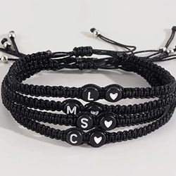 handmade adjustable initial heart charms bracelets: a-z name braided bracelets for women & men - friendship jewelry gift