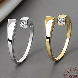 925 Sterling Silver Vintage Zircon Engagement Rings for Women - Open Round Anillos Mujer Silver 925 Jewelry