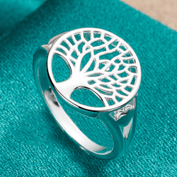 925 Sterling Silver Round Tree of Life Ring - Romantic Fashion Jewelry Gift for Engagement, Wedding, Party - Men & Women