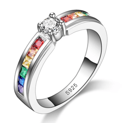 Wholesale 925 Sterling Silver Ring with Colorful Cubic Zirconia for Women's Party Engagement - Fashion Jewelry