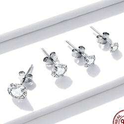 Bamoer 925 Sterling Silver CZ Stud Earrings | Platinum-Plated Round Cubic Zirconia Hypoallergenic | Sizes 4mm-7mm BSE166