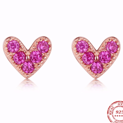 Modian 925 Sterling Silver Rose Gold Heart Stud Earrings with Pink CZ - Women's Fashion Jewelry