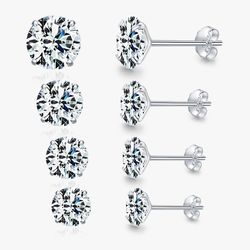 Modian Clear CZ Stud Earrings: 925 Sterling Silver Round Zirconia 4MM-7MM for Women's Wedding Jewelry
