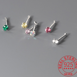 INZATT 925 Sterling Silver CZ Stud Earrings for Women - Single Zircon, Non-Removable Beads, Fine Jewelry
