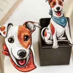 Jack russell terrier brooch, wooden animal brooch, miniature wood brooch, dog brooch, pet brooch