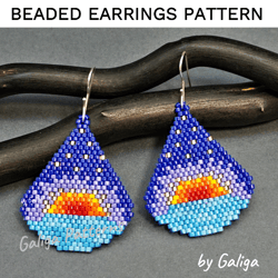 Ocean Sunset Beaded earrings pattern, Beading pattern, Seed bead Jewelry pattern Drop earrings brick stitch Beadwork