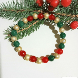 Natural Red Green Jade Bracelet with Gold Plastic Beads Christmas Holiday Gift Women Men Beaded Jewelry Stones Bracelet