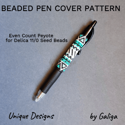 Turquoise Pen Cover Pattern For Beading Ethnic Style Design Beaded Pen Wrap Seed Bead Tutorial Beadwork DIY Ornament