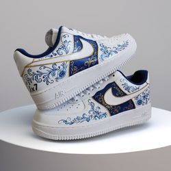 custom man shoes air force 1, luxury, sexy, white sneakers, customization shoes, personalized gift, gzhel style design