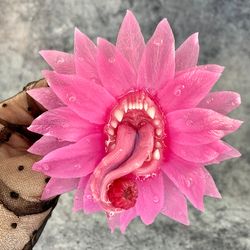 Polymer clay brooch Toothy flower