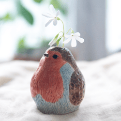 Ceramic Robin Bird Cute Vase, Whimsical Bird Lover's Gift, Small Bird Vase Perfect for Bud Flowers