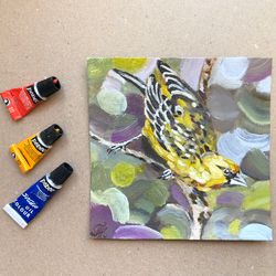 Yellow bird original oil painting 6x6 inches