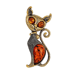 Cat Brooch Pin Vintage Animal Jewelry Golden Amber Brooch Cat loves Gift for Women Her Friend Brooch on Dress Jacket