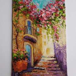 tuscany oil painting italian old town painting cityscape art old street italy impasto painting original palette knife