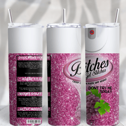New Bitches get Stitches PNG 20oz Standard Skinny Tumbler Image - Pink Sparkle