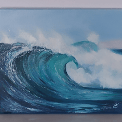 sea wave oil painting on stretched canvas, seascape art, summer wave painting, ocean wall art, original seascape oil art