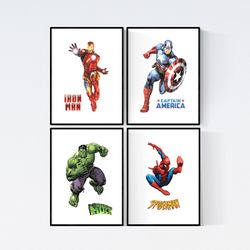 Marvel Avengers Cartoon Set of 4 Prints