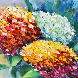 Hydrangeas, a floral bright bouquet. Interior painting