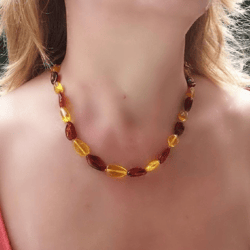 .Amber Jewelry Baltic Amber Necklace Gift for women mom Multicolor Gemstone Jewelry Beaded Necklace yellow cognac Beads