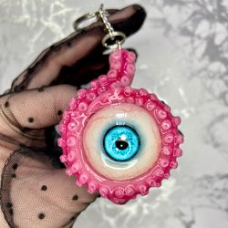 Polymer clay keychain eye blue