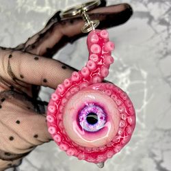 Polymer clay keychain eye violet