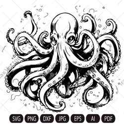 Octopus SVG, kragen svg, Octopus printable, Octopus detailed, Octopus clipart,devilfish svg,poulpe svg