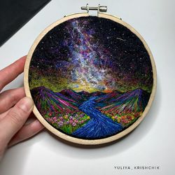 Embroidery & needle felted art, Space artwork
