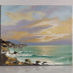 sea oil painting sunset on the sea painting sea reflexes art seascape oil painting on canvas ocean wall decor beach