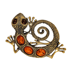 Large Lizard Brooch Animal brooch Gold with black Jewelry for women, men Amber Brooch for stole, jacket