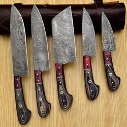 damascus chef set of 5 chef knife - kitchen chef knife set damascus knife.