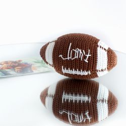crochet american football, rattle ball, baby photo shoot prop, boy football gift, football stuff, custom embroidered toy