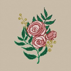 Flowers cross stitch pattern Garden roses counted chart Primitive pink roses embroidery Simple red summer flowers