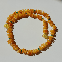 Natural Amber Necklace Tennis Choker necklace Casual Boho Nugget Yellow Gemstone Jewelry with Green Bead Necklace women