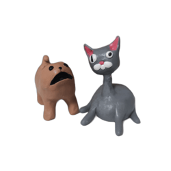 Noodle and Bun, cat and dog, figurines, cartoon characters