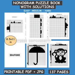 Nonogram Puzzle Book: 67 Picross Hanji Griddlers Puzzles With solutions - Digital Download Only