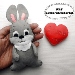 Felt bunny pattern, Felt pattern, Valentine pattern, Plush bunny toy sewing pattern, Valentines decor, Valentine gift