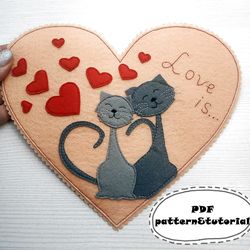 Valentines felt pattern, Valentines day card pattern, Valentines gift, Gift for her, Gift for him, Love heart card
