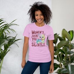 women's judging you silently cat graphic tee - funny cat lover shirt