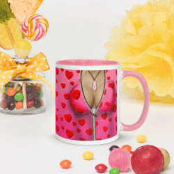Sexy Boobes with Red Hearts Coffee Mug with Color Inside