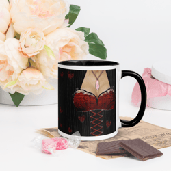 Sexy Boobs in Black and Red Corset Coffee Mug with Color Inside