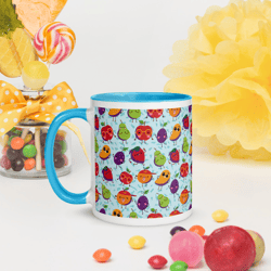 Cute Kawaii Smiling Fruits Seamless Pattern Coffee Mug with Color Inside