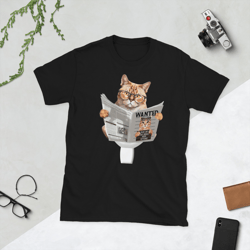 Cat with Glasses Reading a Newspaper Unisex T-Shirt