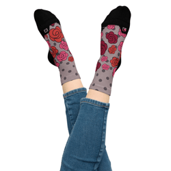 Floral socks. Camellias.  Exclusive fashion design.