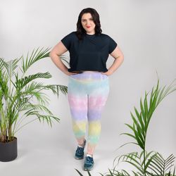 Multicolor Rainbow Striped Pattern All-Over Print Plus Size Leggings