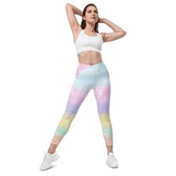 Multicolor Rainbow Striped Pattern Crossover leggings with pockets