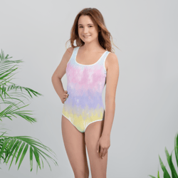 Multicolor Rainbow Striped Pattern All-Over Print Youth Swimsuit