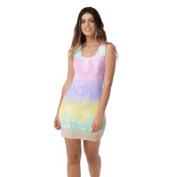 Multicolor Rainbow Striped Pattern Sublimation Cut & Sew Dress