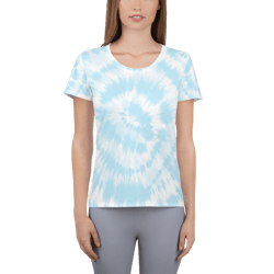 Blue and White Spiral Pastel Tie Dye All-Over Print Women's Athletic T-shirt