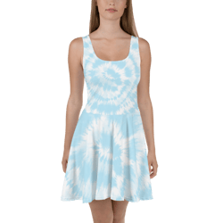 Blue and White Spiral Pastel Tie Dye Skater Dress