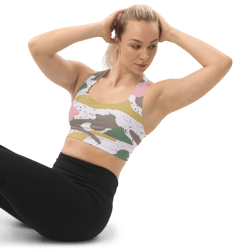 Modern Girly Camo Mix Colored Seamless Pattern Longline sports bra